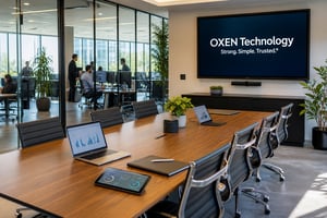 OXEN Technology Conference Room with Greenery and Digital Displays