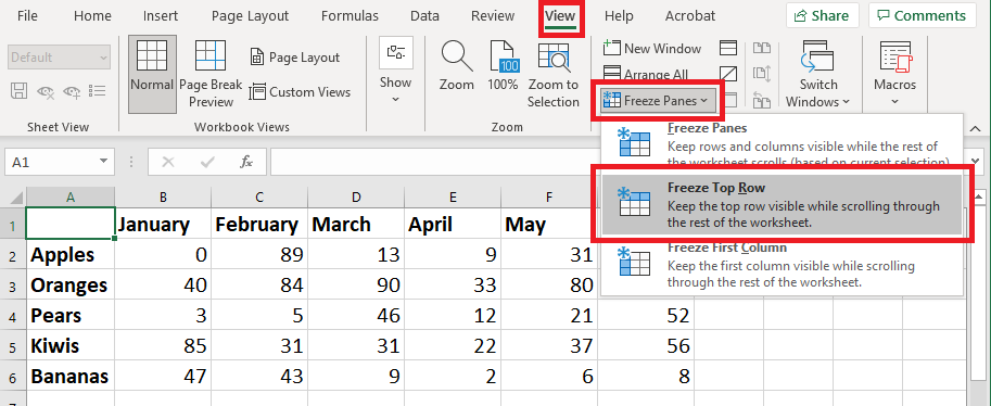 Freeze Top Row in Excel