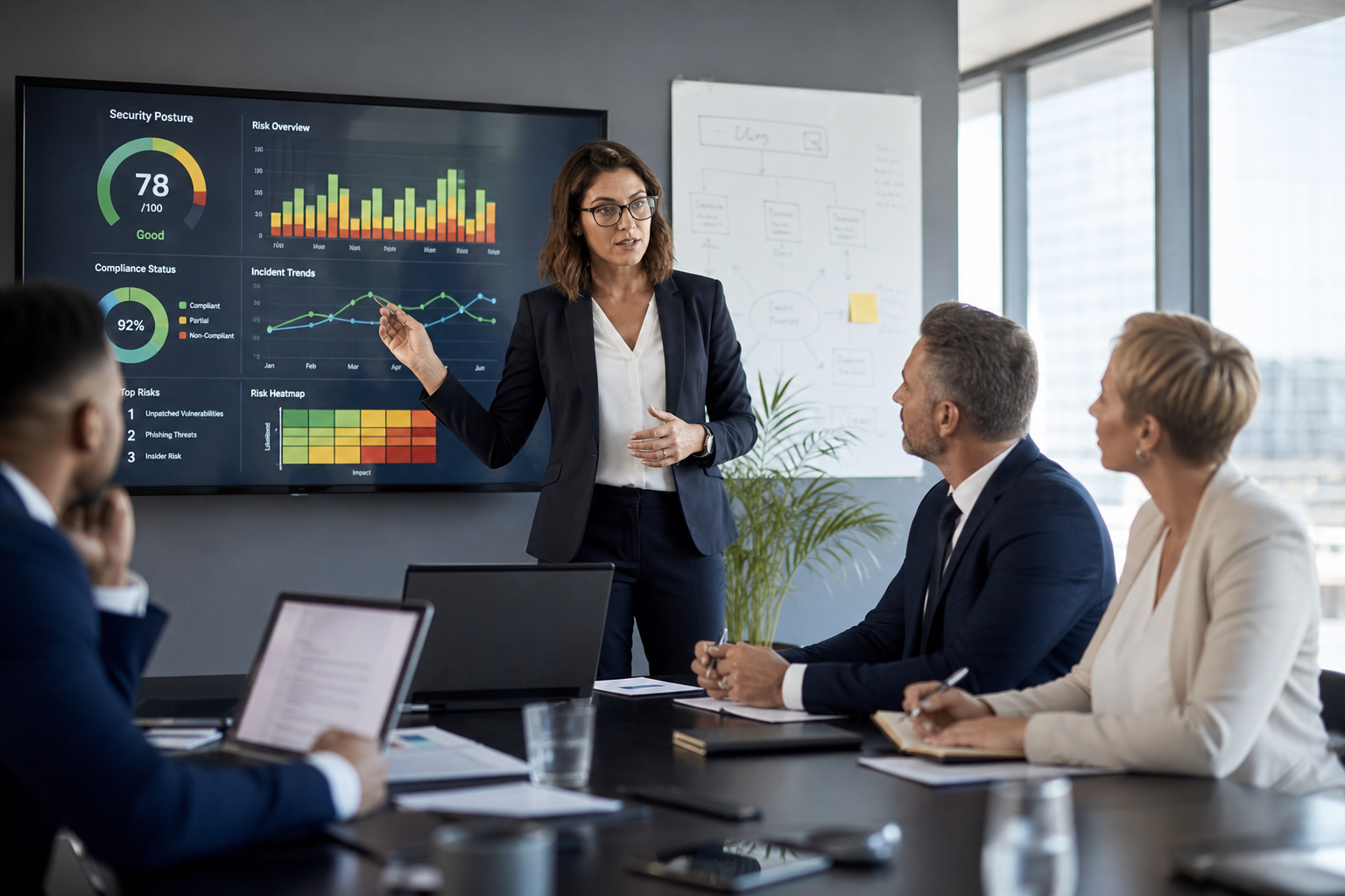Cybersecurity Strategy Meeting In Modern Office